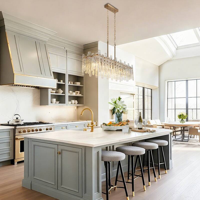 Modern Gold 6-Light Glass Island Chandelier 39" W Kitchen Island Lights - 39" W x 9.8" D x 9.8" H