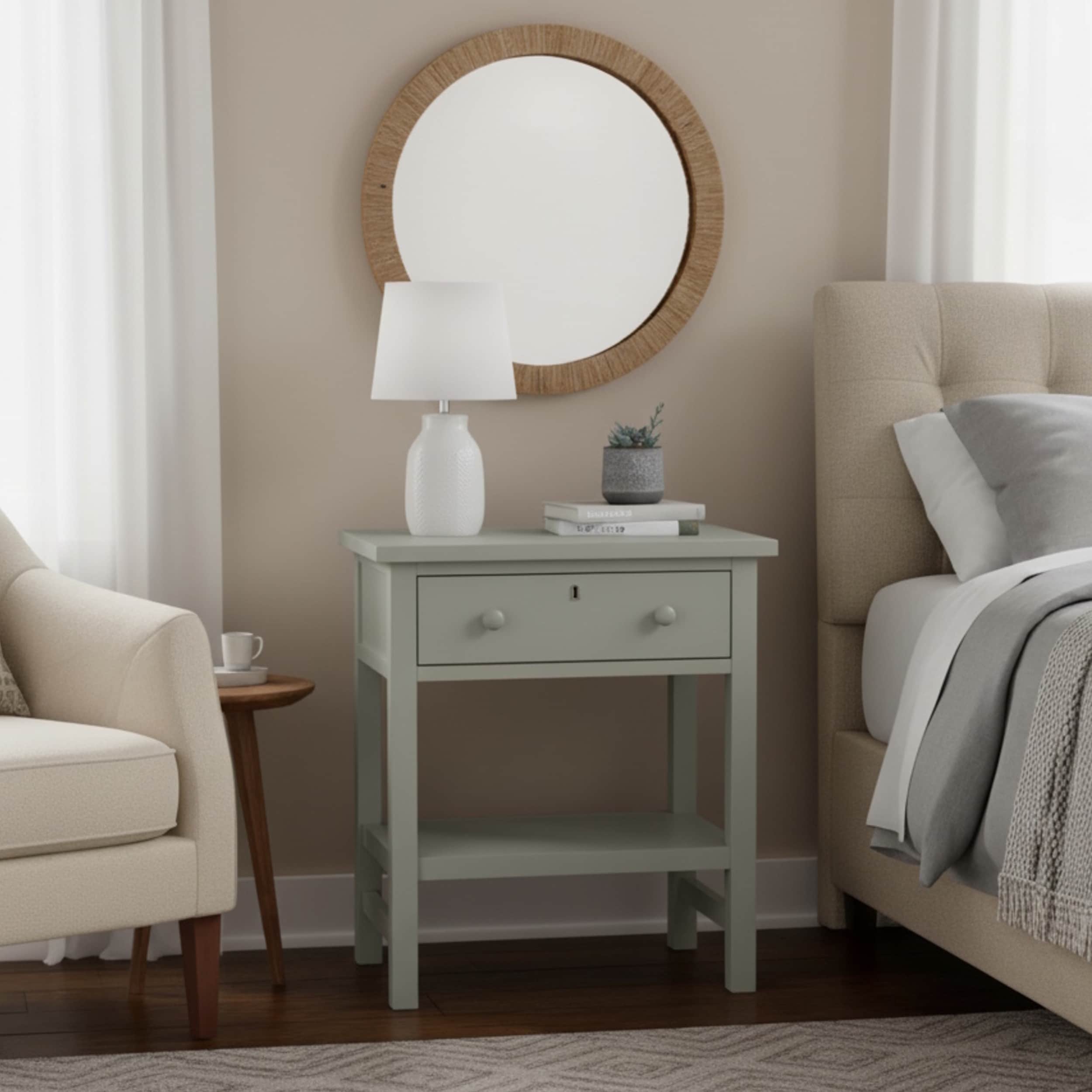 1-Drawer Nightstand with Open Shelf and Wooden Knobs Rustic Design