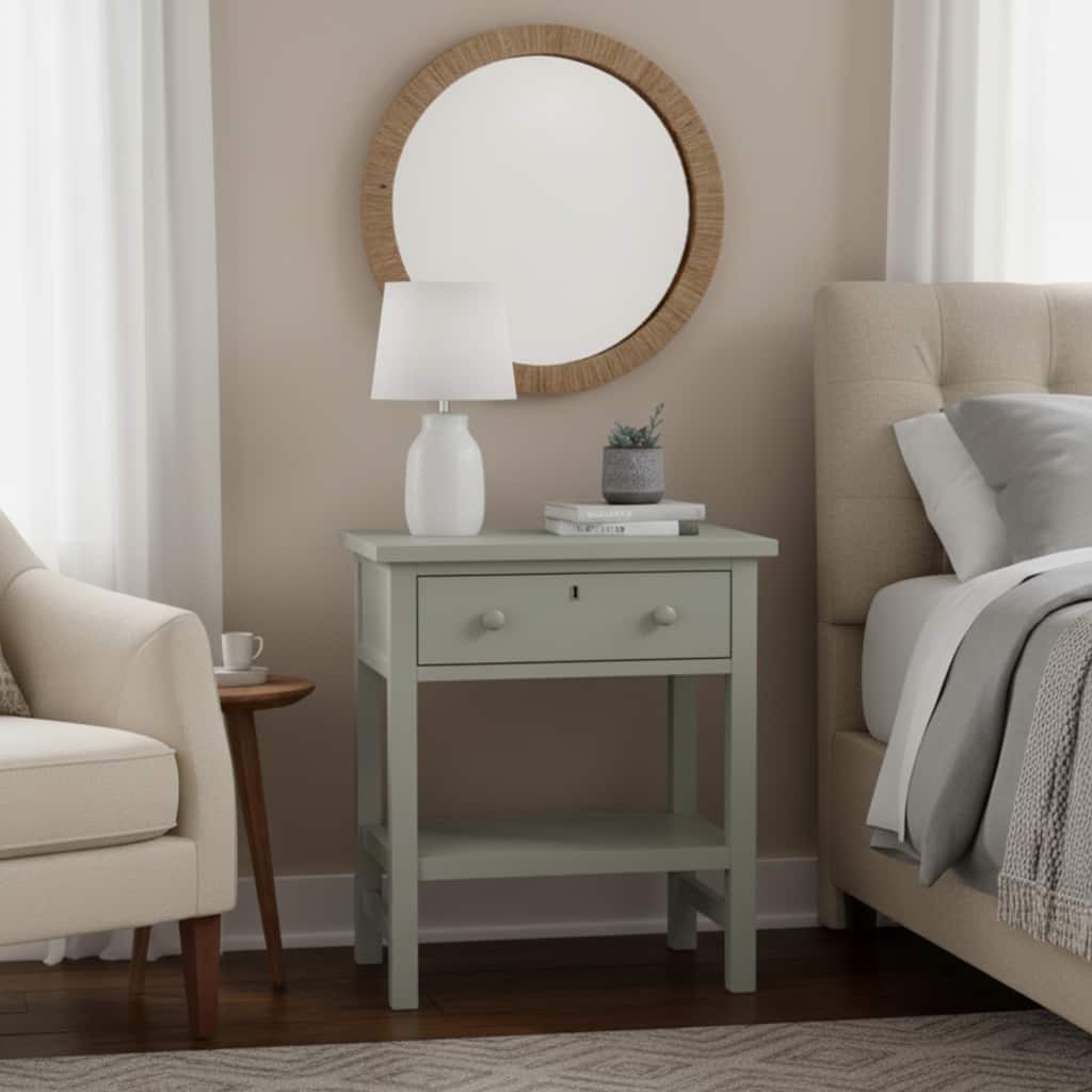 Antique Gray 1-Drawer Nightstand with Open Shelf