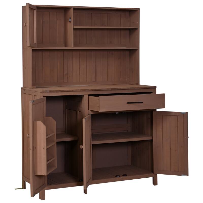 Roomfitters 65" Garden Potting Bench with Storage Hutch, Outdoor Potting Table & Prep Station, Drawer, Cabinet, Shelves