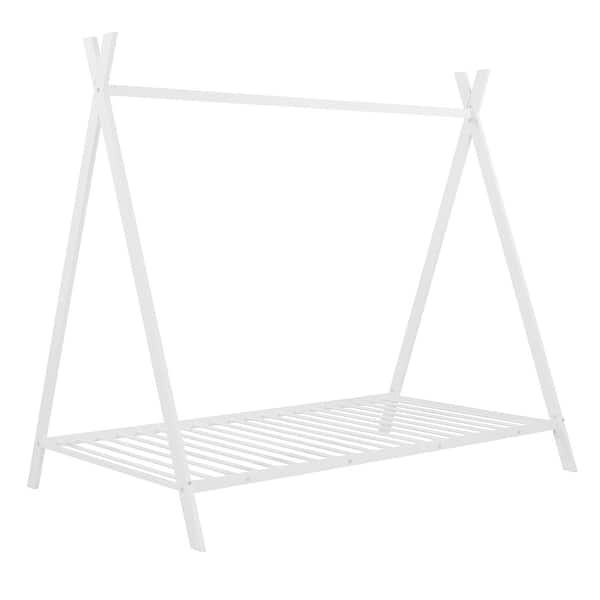slide 2 of 9, Metal Toddler Tent Bed Frame, Twin Size House Bed, Metal Floor Playhouse Bed for Kids, Easy to Assemble, No Box Spring Needed White - Twin