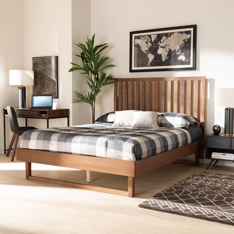 King Size Platform Bed - Modern Wood Bed Frame - Walnut Brown Finish - Bedroom Furniture