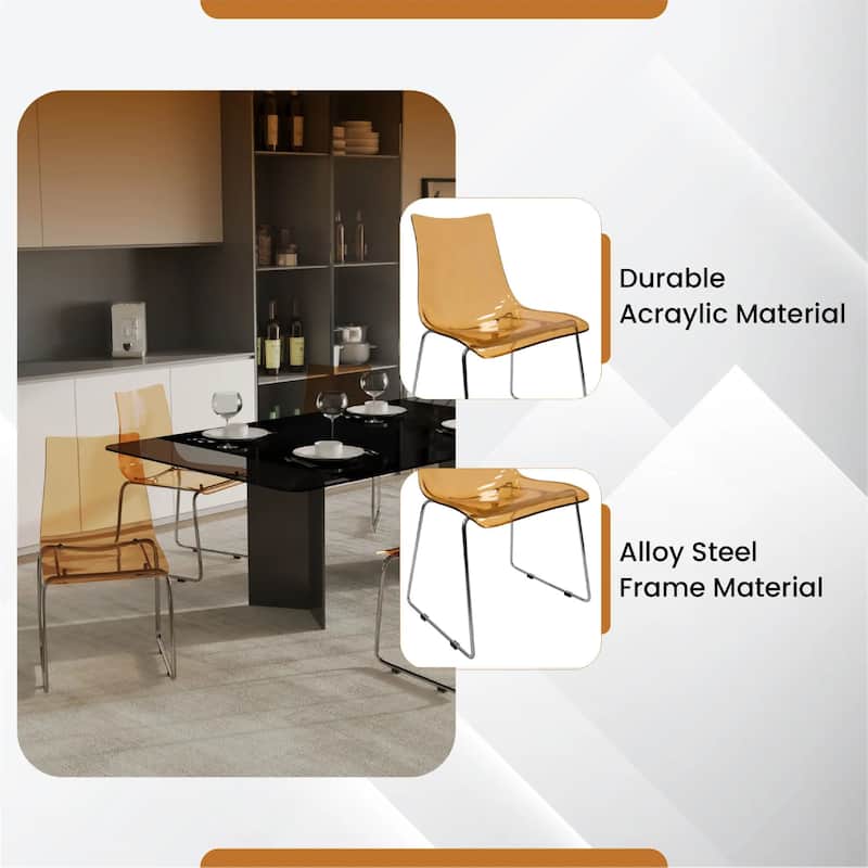 Lima Modern Transparent Acrylic in Chrome Steel Frame Dining Chair