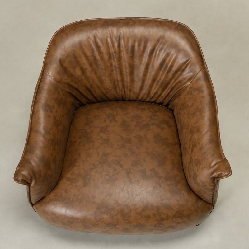 KINWELL 33" Wide Faux Vegan Leather Upholstery Barrel Accent Chair