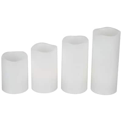 LED Flameless Flickering Solid Wax Pillar Candles - 7" - White - Set of 4