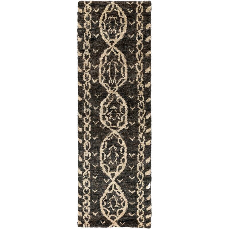 The Curated Nomad Clarendon Hand Knotted Bohemian Jute Area Rug - 2'6" x 8' Runner - Black