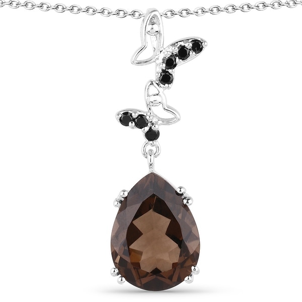 Malaika Sterling Silver 7 1/2ct Smoky Quartz and Black Spinel Necklace. Opens flyout.