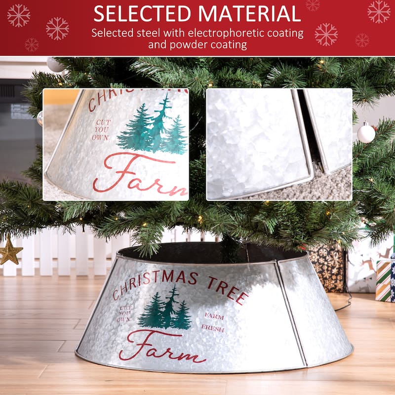 26" Silver Christmas Tree Collar with Festive Red and Green Pattern and Easy Setup - 26" x 9" H