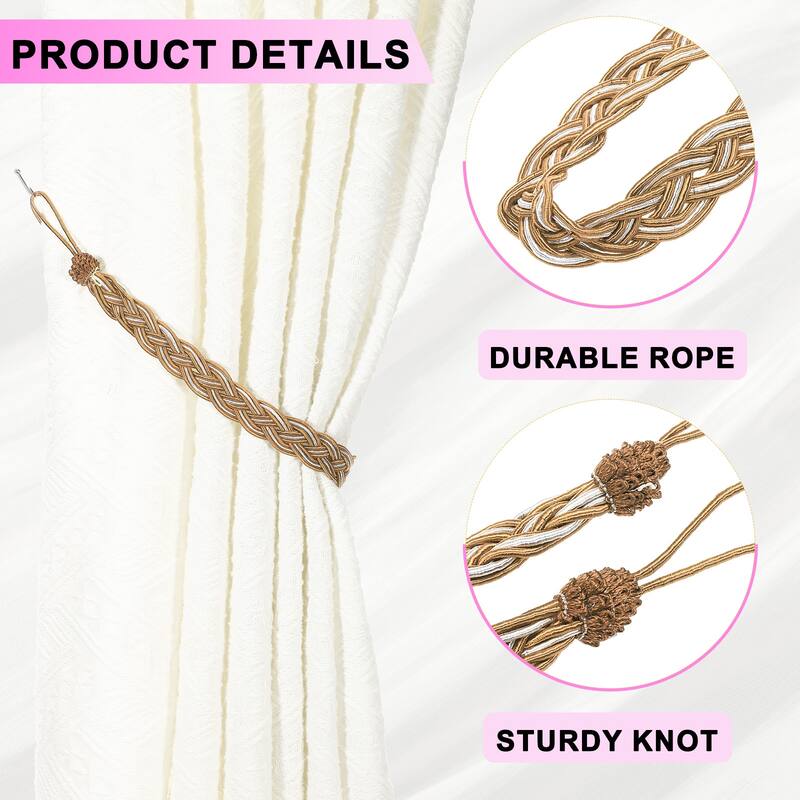 4 Pcs Curtain Tiebacks, Braided Drapery Holdback