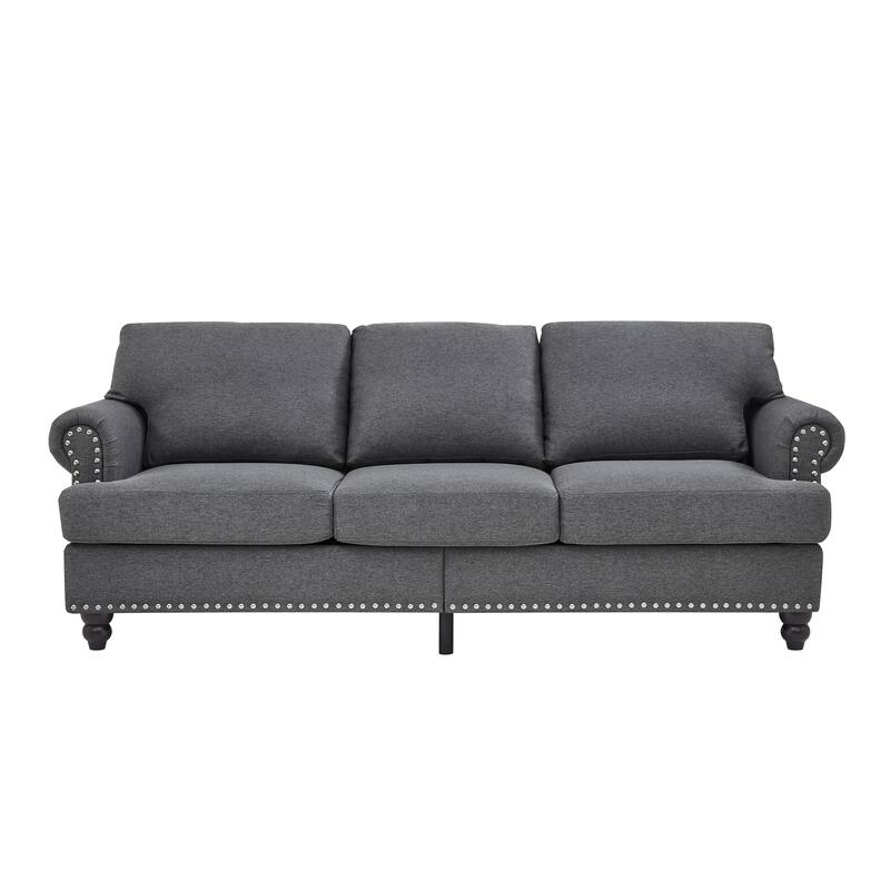 83" Modern Classic Design With Nails Sofa Leather Couch,Upholstered Imitation Cowhide Leather