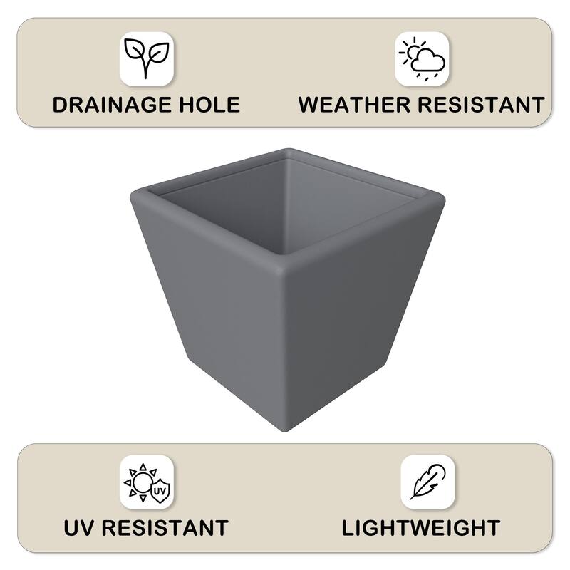 Blossom Modern Tapered Square Fiberstone Planter - Lightweight Concrete-Look Indoor/Outdoor Flower Pot