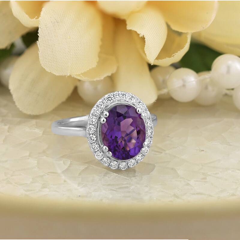 Auriya Vintage 1 5/8ct Oval Purple Amethyst and Halo Diamond Engagement Ring 1/3ctw 14k Gold