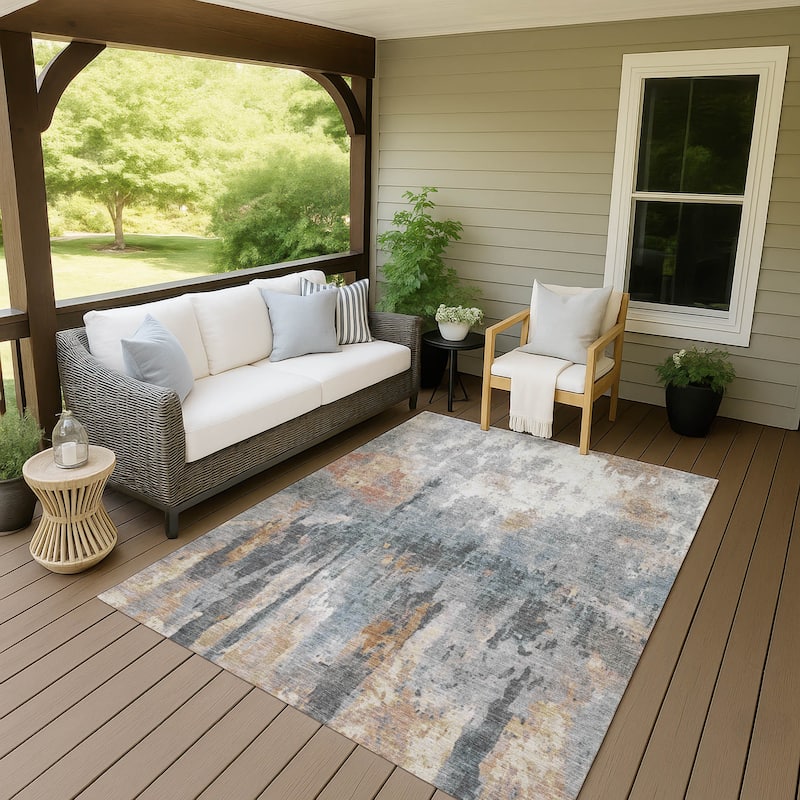 Machine Washable Indoor/ Outdoor Abstract Modern Chantille Rug - Rust - 5' x 7'6"
