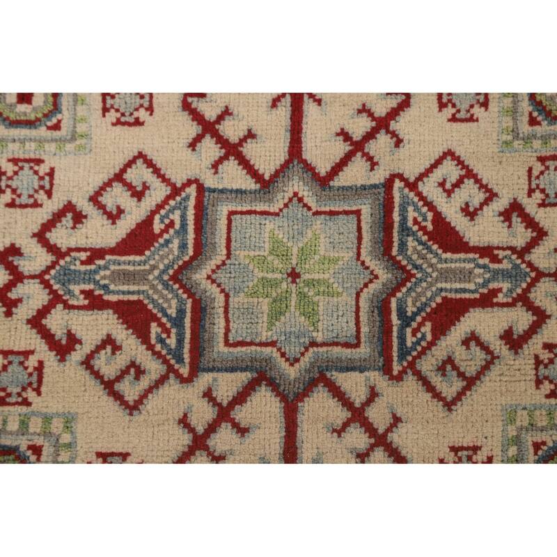Geometric Kazak Area Rug Bedroom Handmade Wool Carpet - 5'1" x 6'10"