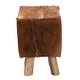 preview thumbnail 6 of 7, Scotlyn Genuine Goat Leather Footstool with Teak Wood Legs - Rustic Boho Accent with Natural Hide Upholstery, Handmade Footrest