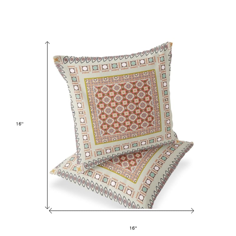 HomeRoots Set of Two 16" X 16" Orange and White Blown Seam Floral Indoor Outdoor Throw Pillow - 16.00' X '16.00' X '5.00