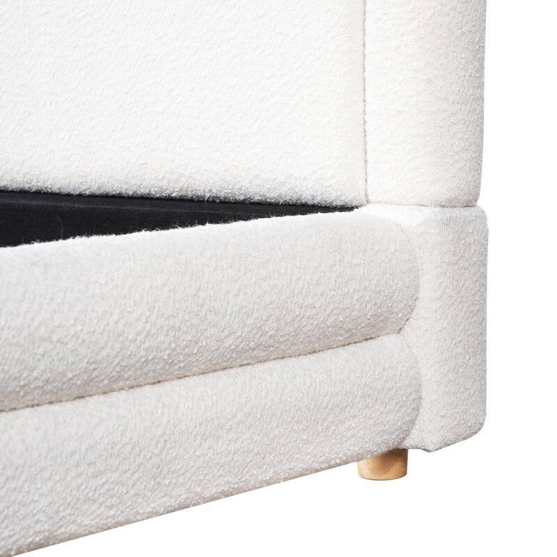 Christopher Knight Home - Camellia Modern Boucle Upholstered Bed Frame with Thick Curved Headboard and Wood Legs