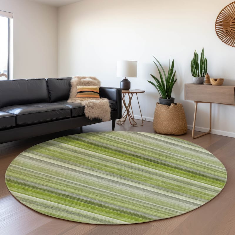 Premium Washable Super Soft Ombre Stripes Mayfield Rug - Fern - 8' x 8' - Round