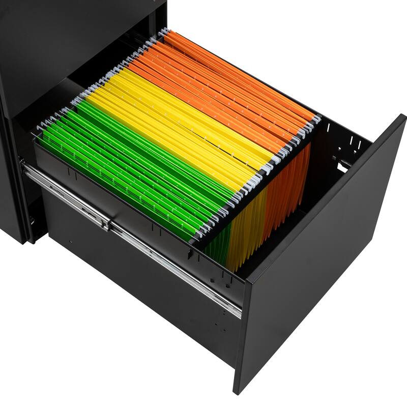 Modern Mobile File Cabinet, Lockable File Cabinet with 2 Drawers, Anti-tilt Wheels and Lock, for Home Offices, Black