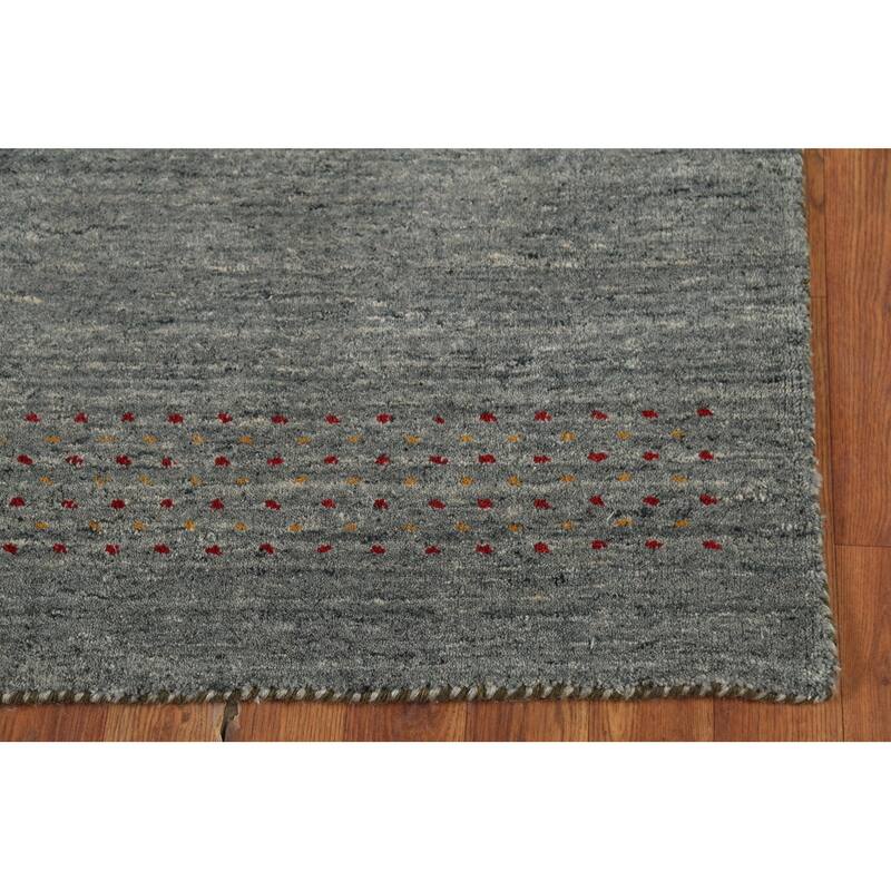 Striped Gabbeh Oriental Runner Rug Hand-Knotted Grey Wool Carpet - 2'3"x 9'7"
