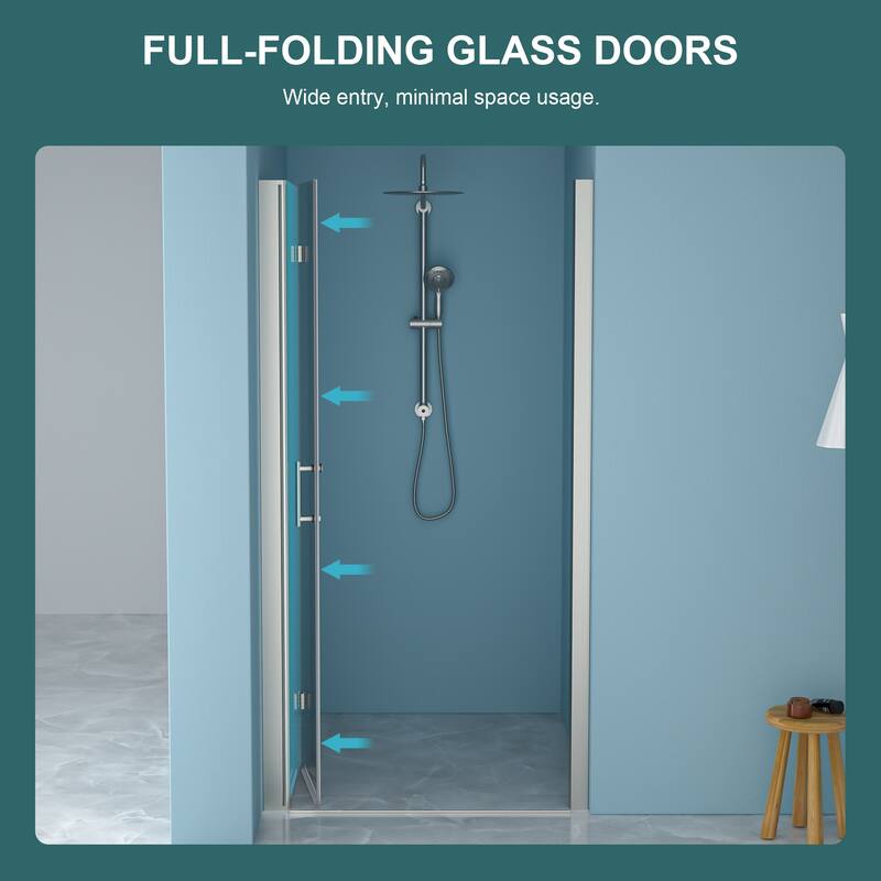 Bi-Fold Frameless Shower Door with Tempered Glass