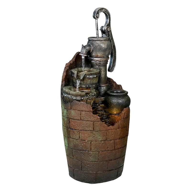 32.9'' H Water Fountain Outdoor Resin Waterfall with LED