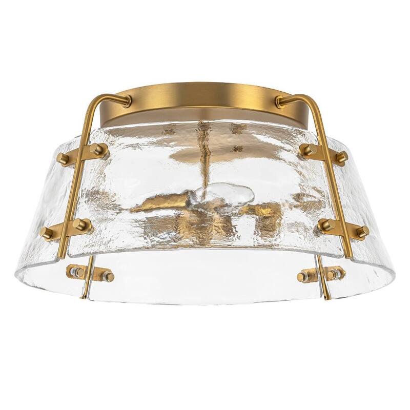 Traditional 3-Light Handmade Water Glass Semi-flush Mount - Brushed Brass