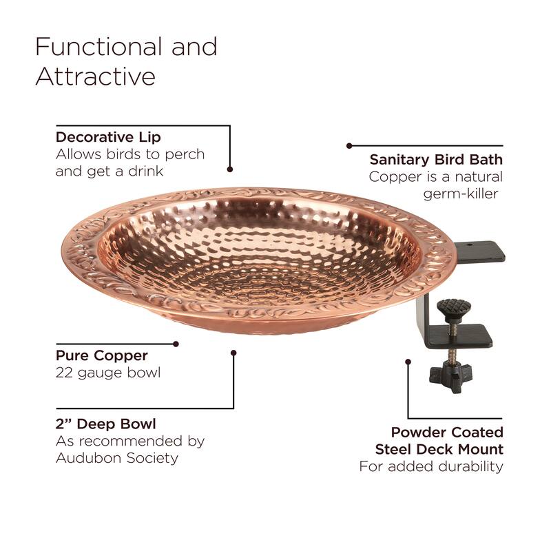 Pure Copper 13.5" Deck Mount Bird Bath By Good Directions