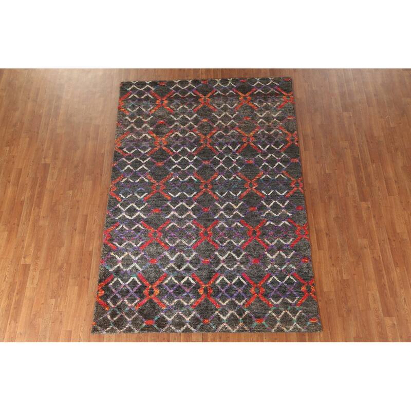 Trellis Abstract Persian Area Rug Hand-Knotted Wool Carpet - 5'8" x 8'6"