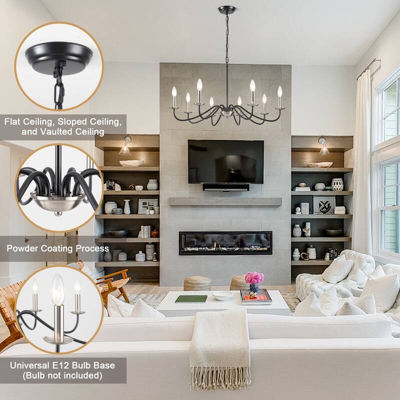 8-Light Farmhouse Candle Chandelier for Bedroom, Kitchen, Living Room and Foyer