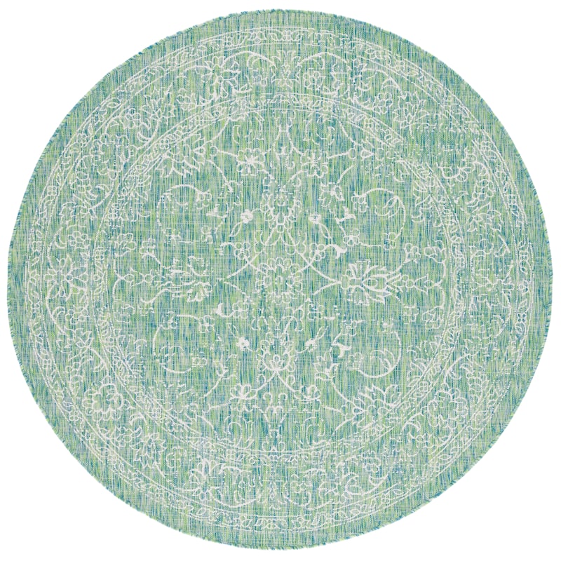 SAFAVIEH Courtyard Aquata Indoor/ Outdoor Waterproof Patio Backyard Rug - 6'7" Round - Green/Ivory