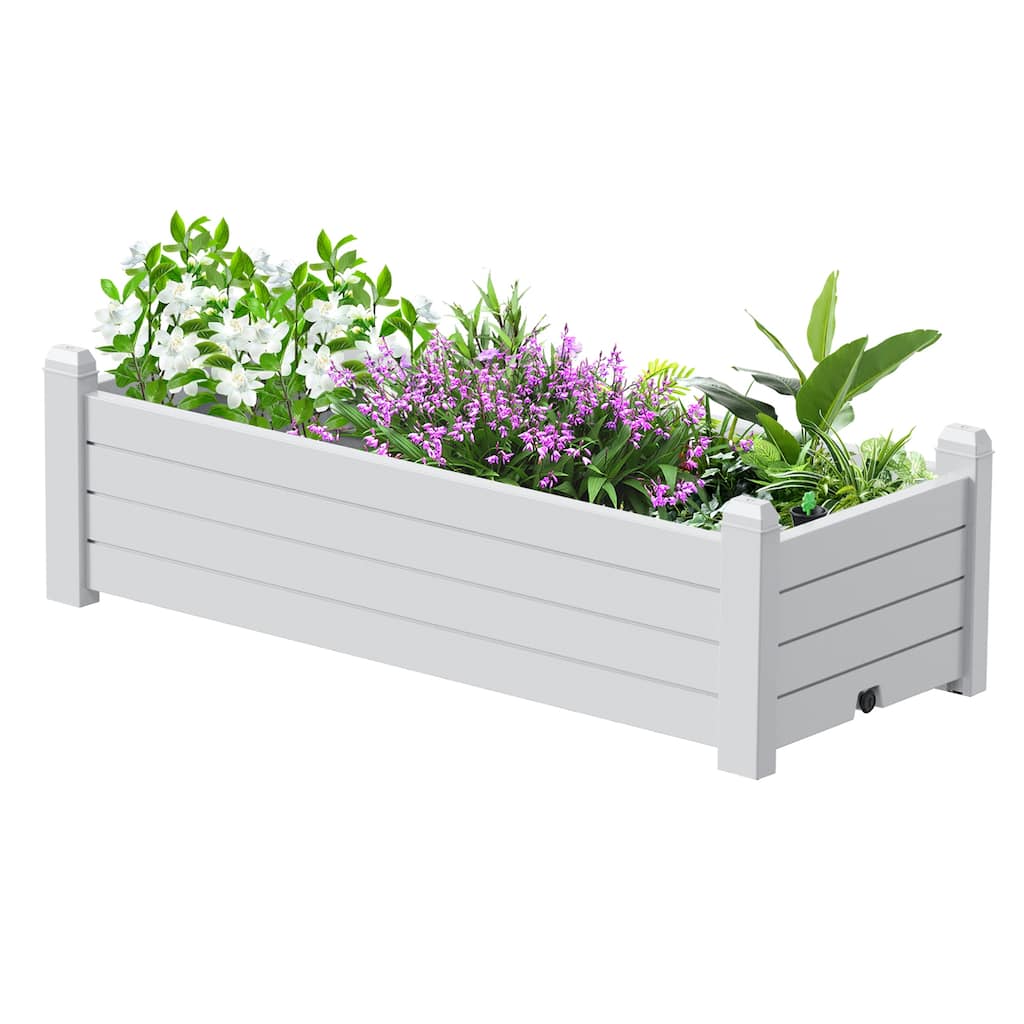Outdoor Rectangle Planter Box, Low Height Resin Garden Bed with Wood Fence Style Design for Bal