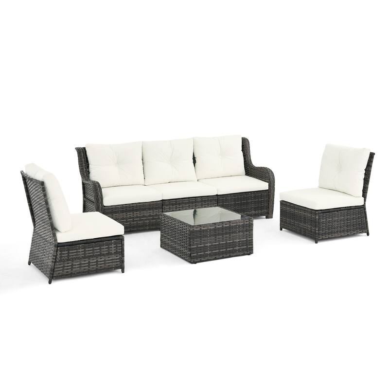 Outdoor Wicker Patio Conversation Furniture Set with Table and Cushion