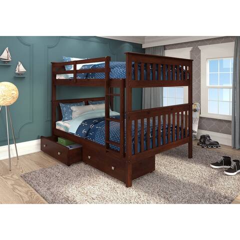 Cappuccino Full over Full Mission Bunk Bed with Drawers or Trundle