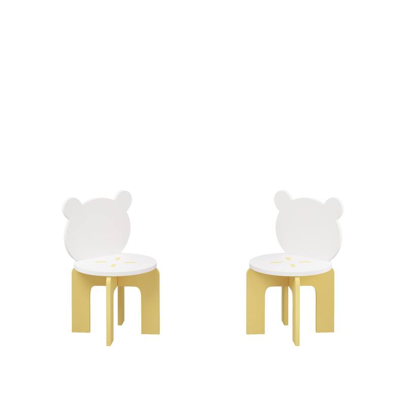 Kids Table and Chair Set, 3-Piece Toddler Table with 2 Chairs, Cute Bear-Back Chairs, Sturdy Wooden Activity Table Set
