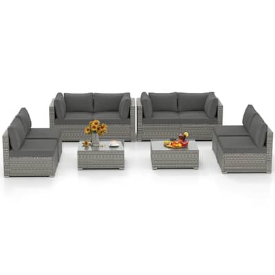 Gymax 10PCS Sectional Sofa Couch PE Rattan Conversation Set