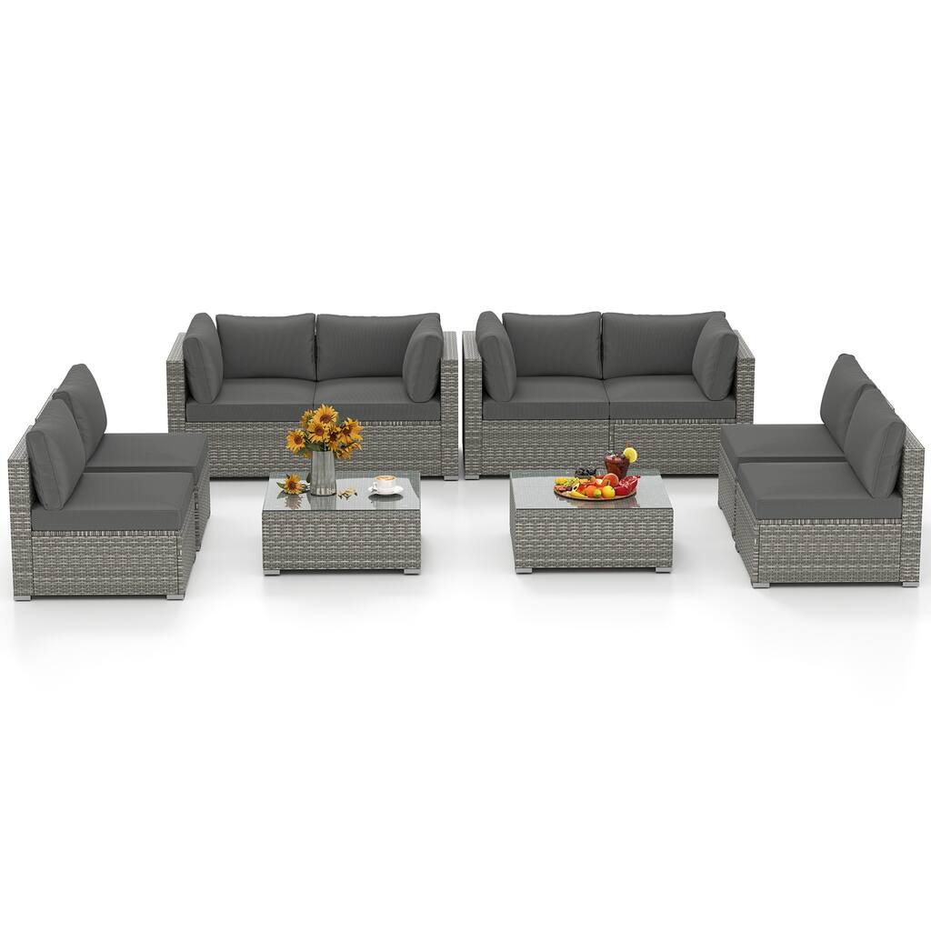 Gymax 10PCS Sectional Sofa Couch PE Rattan Conversation Set