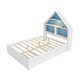 preview thumbnail 6 of 7, White+Blue Full Size House Bed with Bookcase Headboard and LED Light for Kids