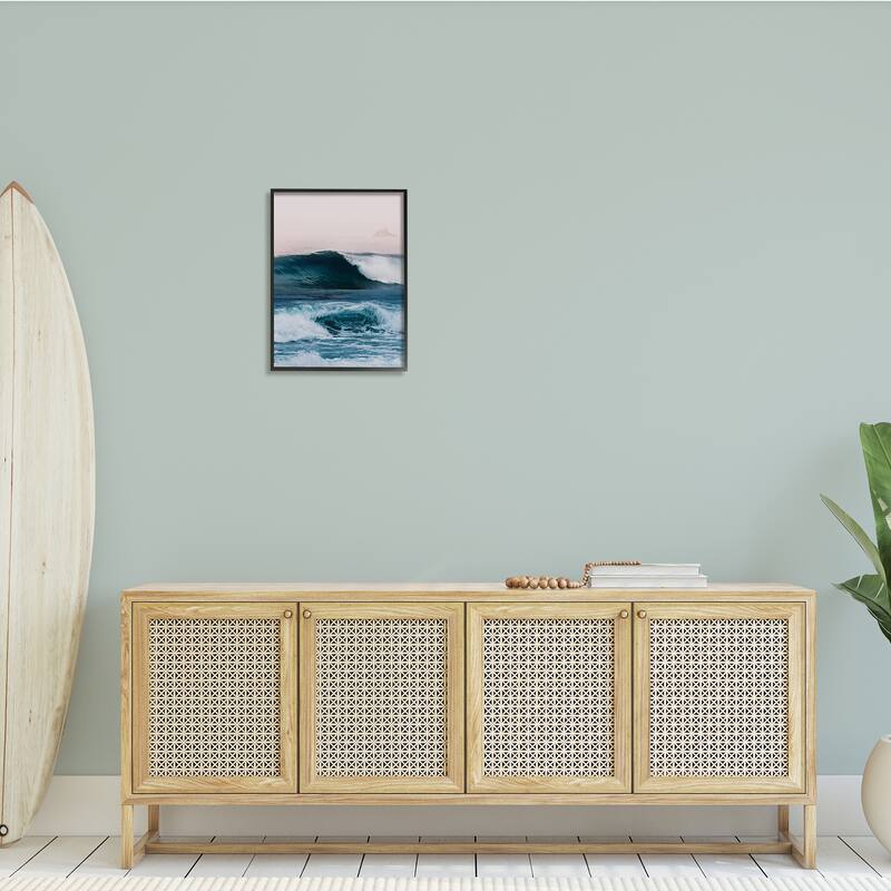 Stupell Crashing Surf Waves Ocean Beach Scene Distant Cliffs Framed Wall Art