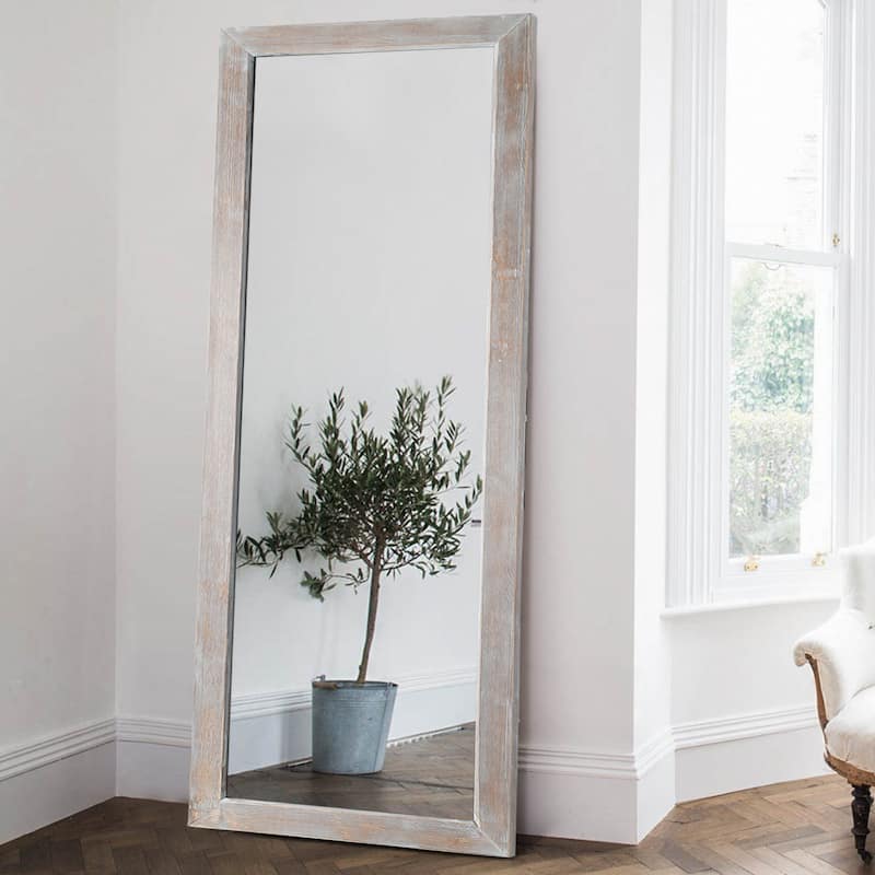 Brushed Wooden Mirror - 21.3" W x 1.2" D x 64.2" H