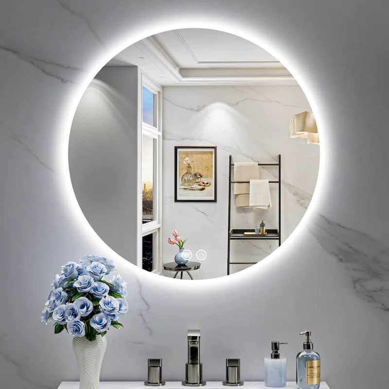 UL Certified Frameless Anti-Fog 3 Colors Dimmable LED Backlit Wall Bathroom Vanity Mirror - 28" x 28" - Round