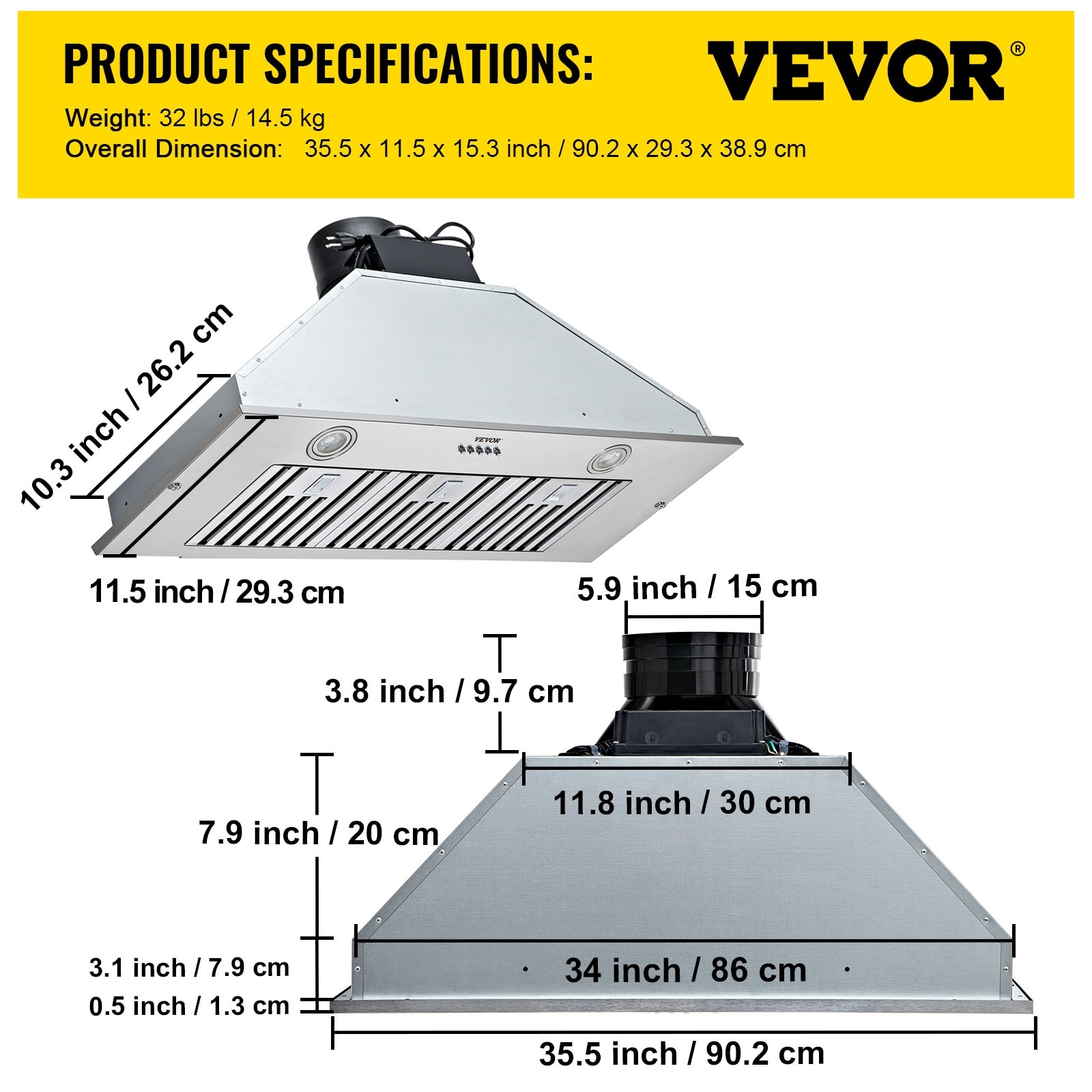 VEVOR Insert Range Hood 800CFM 3-Speed Inch Stainless Steel Built-in  Kitchen Vent - On Sale - Bed Bath & Beyond - 37211422