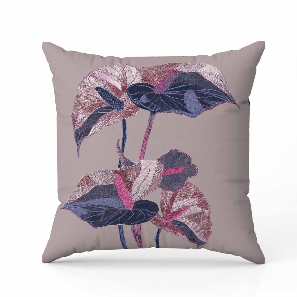 Anthurium Bloom Indoor/Outdoor Reversible Throw Pillow Lavender and Blue