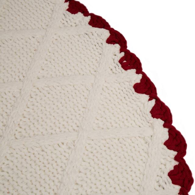 Glitzhome 52"D Knitted Polyester Christmas Tree Skirt