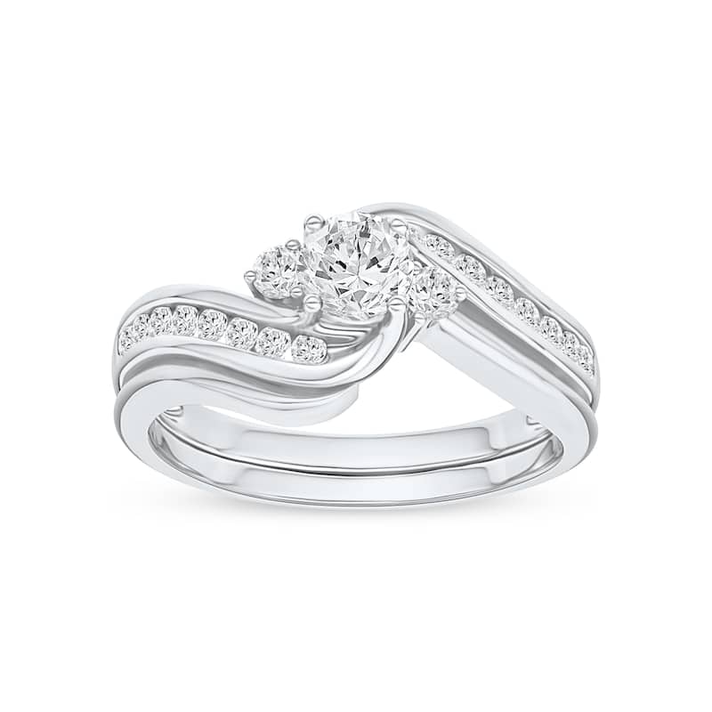 IGI Certified 1/2ct TDW Diamond Three Stone Swirl Bridal Set in 14K White Gold for Women