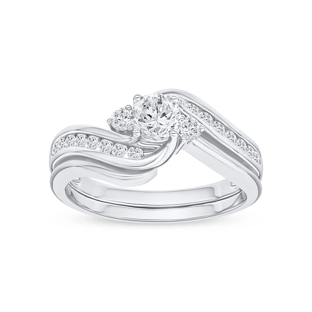 IGI Certified 1/2ct TDW Diamond Three Stone Swirl Bridal Set in 14K White Gold for Women