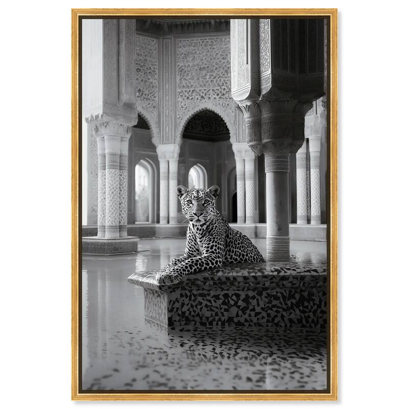 Peaceful Posing Leopard Noir Canvas by Art Remedy - Gold - 24" x 36"