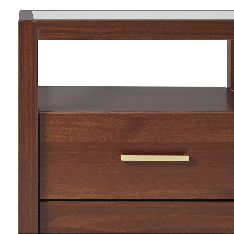 Walker Edison Solid Wood Nightstand with Tempered Glass Top