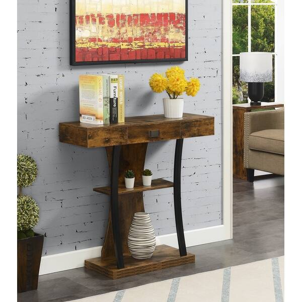 Newport 1 Drawer Harri Console Table with Shelves, Barnwood/Black Bed