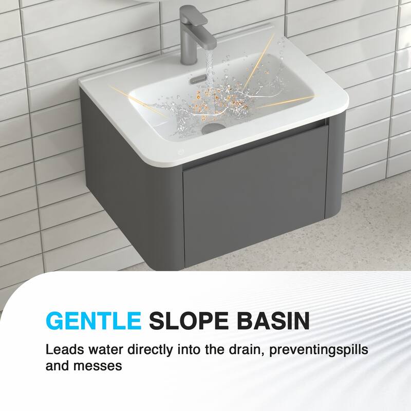 GDF Studio - Greyson American Design Floating Bathroom Vanity with Integrated Ceramic Basin and Soft-Close Drawer